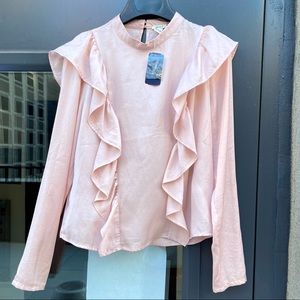 Ruffled long sleeves blouse - satin like N…